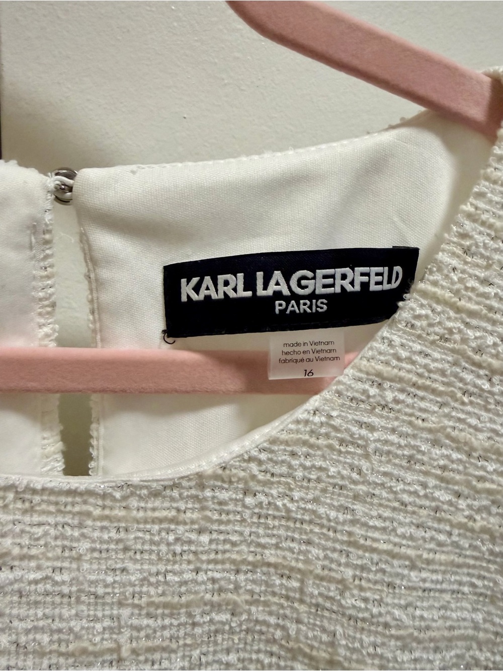 Karl Lagerfeld Women's Sleeveless Knit Tweed Ivory Cream Shift Dress Size 16 - Picture 2 of 7